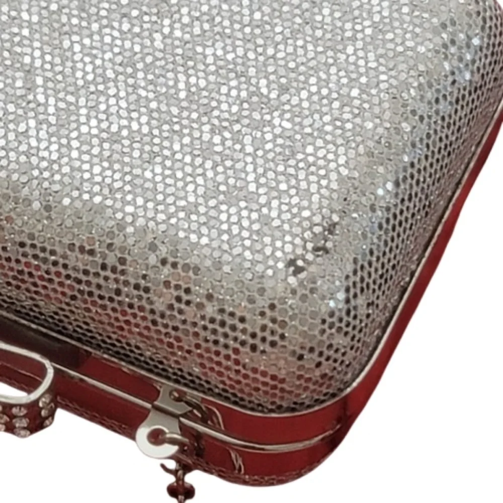 La Regale Sparkling Silver Bow Clutch Rhinestones Sequin Metallic